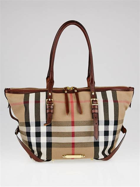 Burberry Bridle House Check Small Salisbury Tote in Dark Tan